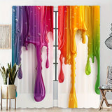 2pcs Set Rainbow Drip Print Curtains - Digital Printed, Polyester, Light-Blocking, Machine Washable, Rod Pocket Design for Living Room, Kitchen, Bedroom & Dining Area Decor, for Return School
