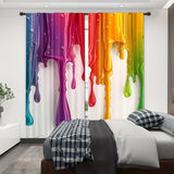 2pcs Set Rainbow Drip Print Curtains - Digital Printed, Polyester, Light-Blocking, Machine Washable, Rod Pocket Design for Living Room, Kitchen, Bedroom & Dining Area Decor, for Return School