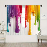 2pcs Set Rainbow Drip Print Curtains - Digital Printed, Polyester, Light-Blocking, Machine Washable, Rod Pocket Design for Living Room, Kitchen, Bedroom & Dining Area Decor, for Return School