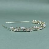 [Elegant Wedding Hair Accessory Rhinestone] Vintage-Inspired Bridal Headband with Faux Pearls and Zinc Alloy Leaves, Classic Elegant Wedding Hair Accessory with Rhinestone Detail