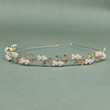 [Elegant Wedding Hair Accessory Rhinestone] Vintage-Inspired Bridal Headband with Faux Pearls and Zinc Alloy Leaves, Classic Elegant Wedding Hair Accessory with Rhinestone Detail