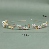 [Elegant Wedding Hair Accessory Rhinestone] Vintage-Inspired Bridal Headband with Faux Pearls and Zinc Alloy Leaves, Classic Elegant Wedding Hair Accessory with Rhinestone Detail