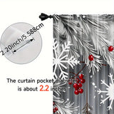 2-Pack Woven Polyester Blackout Curtains with Embossed Digital Print, Machine Washable Rod Pocket Drapes, Christmas Pine and Snowflakes Design for Bedroom, Living Room, Study - Contemporary Style