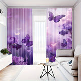 2 Panels of Blackout Curtains - Heat Insulating, Privacy Enhancing Purple Butterfly Floral Print Woven Polyester Drapes with Rod Pocket for Bedroom & Living Room Decor, Machine Washable, Art Deco Style