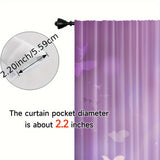 2 Panels of Blackout Curtains - Heat Insulating, Privacy Enhancing Purple Butterfly Floral Print Woven Polyester Drapes with Rod Pocket for Bedroom & Living Room Decor, Machine Washable, Art Deco Style