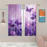 2 Panels of Blackout Curtains - Heat Insulating, Privacy Enhancing Purple Butterfly Floral Print Woven Polyester Drapes with Rod Pocket for Bedroom & Living Room Decor, Machine Washable, Art Deco Style