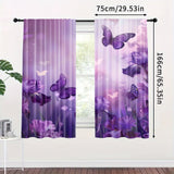 2 Panels of Blackout Curtains - Heat Insulating, Privacy Enhancing Purple Butterfly Floral Print Woven Polyester Drapes with Rod Pocket for Bedroom & Living Room Decor, Machine Washable, Art Deco Style