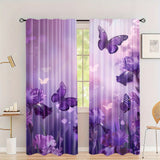 2 Panels of Blackout Curtains - Heat Insulating, Privacy Enhancing Purple Butterfly Floral Print Woven Polyester Drapes with Rod Pocket for Bedroom & Living Room Decor, Machine Washable, Art Deco Style