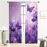 2 Panels of Blackout Curtains - Heat Insulating, Privacy Enhancing Purple Butterfly Floral Print Woven Polyester Drapes with Rod Pocket for Bedroom & Living Room Decor, Machine Washable, Art Deco Style