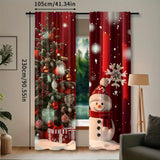 2pcs Set Christmas Snowmen Curtains - Rod Pocket Design, Digital Print Polyester Window Treatments for Living Room, Kitchen, Bedroom & More - Machine Washable Home Decor