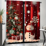 2pcs Set Christmas Snowmen Curtains - Rod Pocket Design, Digital Print Polyester Window Treatments for Living Room, Kitchen, Bedroom & More - Machine Washable Home Decor