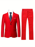 Stylish One-Button Classic Fit Business Suit Set - Premium Solid Color Jacket & Matching Dress Pants, Ideal for Weddings, Formal Events, Job Interviews, and Business Meetings - High-Quality Fabric, Adjustable Waistband, and C