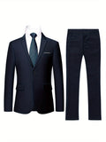 Stylish One-Button Classic Fit Business Suit Set - Premium Solid Color Jacket & Matching Dress Pants, Ideal for Weddings, Formal Events, Job Interviews, and Business Meetings - High-Quality Fabric, Adjustable Waistband, and C