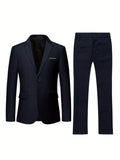 Stylish One-Button Classic Fit Business Suit Set - Premium Solid Color Jacket & Matching Dress Pants, Ideal for Weddings, Formal Events, Job Interviews, and Business Meetings - High-Quality Fabric, Adjustable Waistband, and C