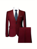 Stylish One-Button Classic Fit Business Suit Set - Premium Solid Color Jacket & Matching Dress Pants, Ideal for Weddings, Formal Events, Job Interviews, and Business Meetings - High-Quality Fabric, Adjustable Waistband, and C