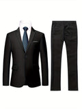 Stylish One-Button Classic Fit Business Suit Set - Premium Solid Color Jacket & Matching Dress Pants, Ideal for Weddings, Formal Events, Job Interviews, and Business Meetings - High-Quality Fabric, Adjustable Waistband, and C