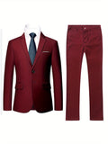 Stylish One-Button Classic Fit Business Suit Set - Premium Solid Color Jacket & Matching Dress Pants, Ideal for Weddings, Formal Events, Job Interviews, and Business Meetings - High-Quality Fabric, Adjustable Waistband, and C
