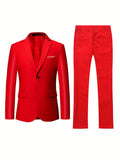 Stylish One-Button Classic Fit Business Suit Set - Premium Solid Color Jacket & Matching Dress Pants, Ideal for Weddings, Formal Events, Job Interviews, and Business Meetings - High-Quality Fabric, Adjustable Waistband, and C