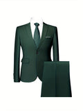 Stylish One-Button Classic Fit Business Suit Set - Premium Solid Color Jacket & Matching Dress Pants, Ideal for Weddings, Formal Events, Job Interviews, and Business Meetings - High-Quality Fabric, Adjustable Waistband, and C