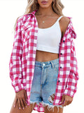 Long Sleeve Women's Flannel Classic Plaid Button Down Shirts for Fall Casual Loose ELESOL