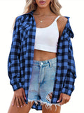 Long Sleeve Women's Flannel Classic Plaid Button Down Shirts for Fall Casual Loose ELESOL