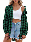 Long Sleeve Women's Flannel Classic Plaid Button Down Shirts for Fall Casual Loose ELESOL