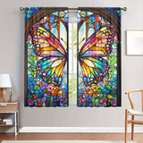 Modern Butterfly Stained Glass Print Semi-Sheer Curtains - Rod Pocket, Woven Polyester Peach Skin Velvet Fabric, 2 Panel Set for Living Room and Bedroom Decor