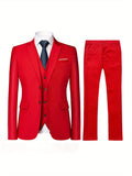 Men's Casual Suit Set Solid Color Two-Buckle Suit Jacket Men's Suit Three-piece Set