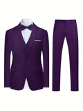 Men's Casual Suit Set Solid Color Two-Buckle Suit Jacket Men's Suit Three-piece Set