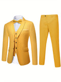 Men's Casual Suit Set Solid Color Two-Buckle Suit Jacket Men's Suit Three-piece Set