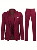 Men's Casual Suit Set Solid Color Two-Buckle Suit Jacket Men's Suit Three-piece Set