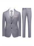 Men's Casual Suit Set Solid Color Two-Buckle Suit Jacket Men's Suit Three-piece Set