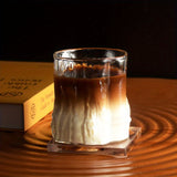 Premium Wood Grain Effect Glass Cup for Coffee, Multipurpose Handcrafted Clear Glass Drinkware, Reusable, Recyclable, Retro Latte, Milk, Tea, Breakfast Beverage Tumbler, High Heat Resistance, Hand Wash Only - Set of 1