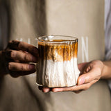 Premium Wood Grain Effect Glass Cup for Coffee, Multipurpose Handcrafted Clear Glass Drinkware, Reusable, Recyclable, Retro Latte, Milk, Tea, Breakfast Beverage Tumbler, High Heat Resistance, Hand Wash Only - Set of 1