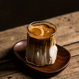 Premium Wood Grain Effect Glass Cup for Coffee, Multipurpose Handcrafted Clear Glass Drinkware, Reusable, Recyclable, Retro Latte, Milk, Tea, Breakfast Beverage Tumbler, High Heat Resistance, Hand Wash Only - Set of 1