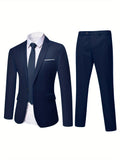 Men's Classic Solid Color Business Suit Set - One Button Blazer & Dress Pants, Perfect for Weddings and Formal Events