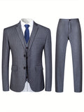 One Button Men's Striped Three-piece Suit, Jacket + Vest + Pants, Wedding Party Formal Wear, Plaid Suit