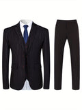 One Button Men's Striped Three-piece Suit, Jacket + Vest + Pants, Wedding Party Formal Wear, Plaid Suit