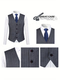 One Button Men's Striped Three-piece Suit, Jacket + Vest + Pants, Wedding Party Formal Wear, Plaid Suit