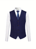 One Button Men's Striped Three-piece Suit, Jacket + Vest + Pants, Wedding Party Formal Wear, Plaid Suit