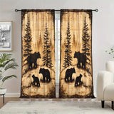 2-Pack Retro Bear Silhouette Window Drapes, Semi-Sheer Rod Pocket Panels with Modern Woven Peach Skin Velvet Fabric, 100-120g Weight, Sanded Craftsmanship for Living Room, Bedroom, Office Decor