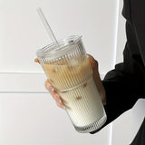 20.28oz Glass Coffee Mug - With Lid & Straw, Perfect for Coffee, Tea, Whiskey, Milk - Ideal for Home, Office, Travel, Drinking Cup