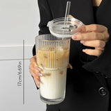 20.28oz Glass Coffee Mug - With Lid & Straw, Perfect for Coffee, Tea, Whiskey, Milk - Ideal for Home, Office, Travel, Drinking Cup