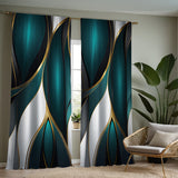 Elegant 2pcs Set Modern Dark Green & Golden Digital Print Curtains - Rod Pocket Design for Living Room, Bedroom, and Study - Soft Microfiber Polyester, Machine Washable