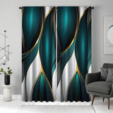 Elegant 2pcs Set Modern Dark Green & Golden Digital Print Curtains - Rod Pocket Design for Living Room, Bedroom, and Study - Soft Microfiber Polyester, Machine Washable