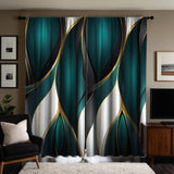 Elegant 2pcs Set Modern Dark Green & Golden Digital Print Curtains - Rod Pocket Design for Living Room, Bedroom, and Study - Soft Microfiber Polyester, Machine Washable