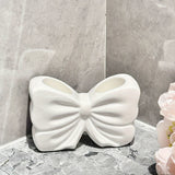 Portable Ceramic Bowknot Toothbrush Holder - No-Drill Bathroom Organizer for Toothbrushes & Toothpaste, for Return School