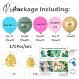 179Pc Blue Avocado Green Rose Red Pink Balloons Arch Garland Kit Metal Gold Plam Leaves Diy Balloon