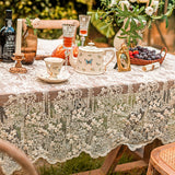 Elegant White Lace 1pc Tablecloth - 100% Polyester Woven Rectangular Table Cover - Machine Made Solid Round Table Linen for Tea Table, Home Decor