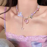 Elegant Ballet-Inspired Heart & Butterfly Charm Choker Necklace Resin Pendant - Stylish Japan & Korea Accessory for Daily and Party Occasions